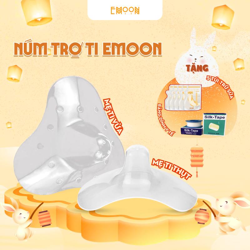 Núm trợ ti Emoon Silicone (1 cặp)  siêu co dãn, mềm mại bảo vệ đầu ngực cho mẹ, giúp bé ti dễ dàng