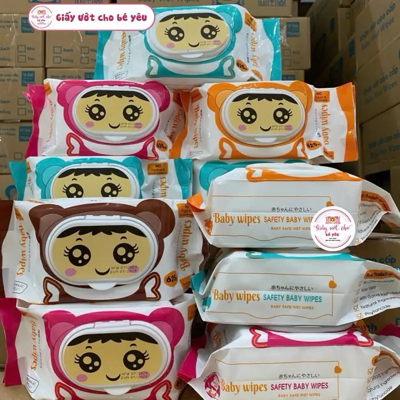 [Bịch to 625gram] Thùng 10 bịch khăn ướt cao cấp BABY WIPES giấy khổ to 18x24cm không mùi không cồn không chất tẩy an toàn cho làn da bé Date 2/2025-2/2028