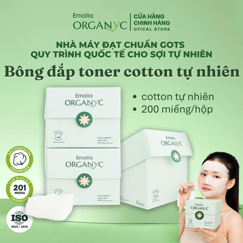 Emalia Bông đắp toner Cotton tự nhiên Emalia Organyc mặt lưới co dãn mềm mại ôm sát cotton 200 miếng TN 