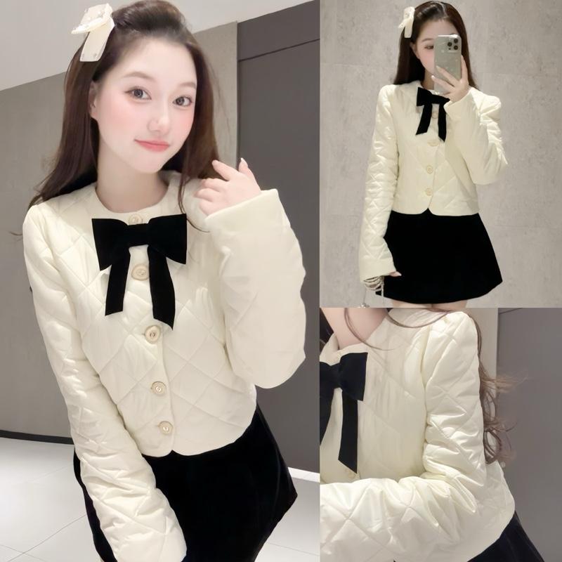 ÁO KÈM NƠ Áo khoác trần trám mùa đông chất liệu phao nhẹ kèm nơ đính rời áo phao nữ kiểu tiểu thư công chúa Dilyshop - A132