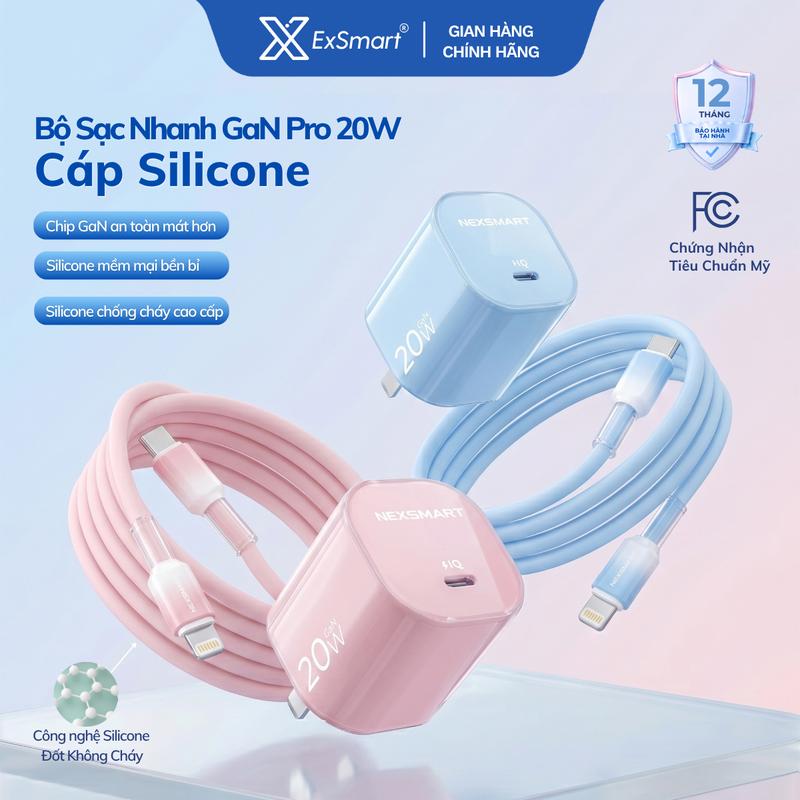 Nexsmart Bộ Sạc Nhanh 20W/30W GaN Pro Cáp Silicone Mềm Như Lụa Đốt Không Cháy Độ Bền Cao Sạc Cực Mát Máy An Toàn Khi Sạc Qua Đêm Sạc 60% Pin Trong 30 Phút Dành Cho Iphone 6 Đến 17Max