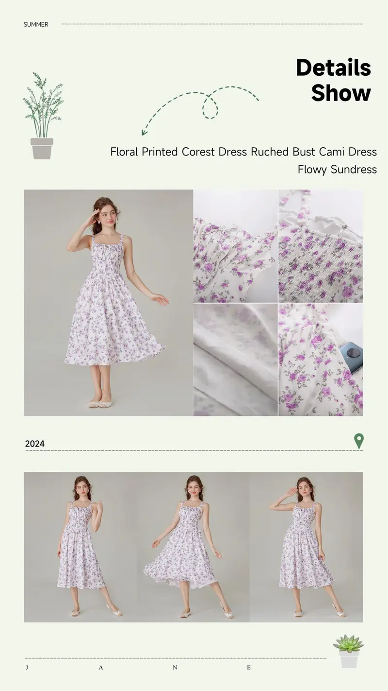 Product Introduction of Grace Karin Floral Printed Corset Dress Ruched Bust Cami Dress Flowy Sundress 7