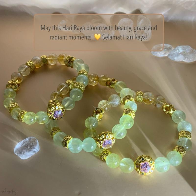 Fuguifang x Flora Seri Authentic Undyed Natural Crystal Bracelet Gemstone | Prehnite, Golden Prehnite, Citrine, 18K Gold Plated | Local SG | Hari Raya Accessories 3