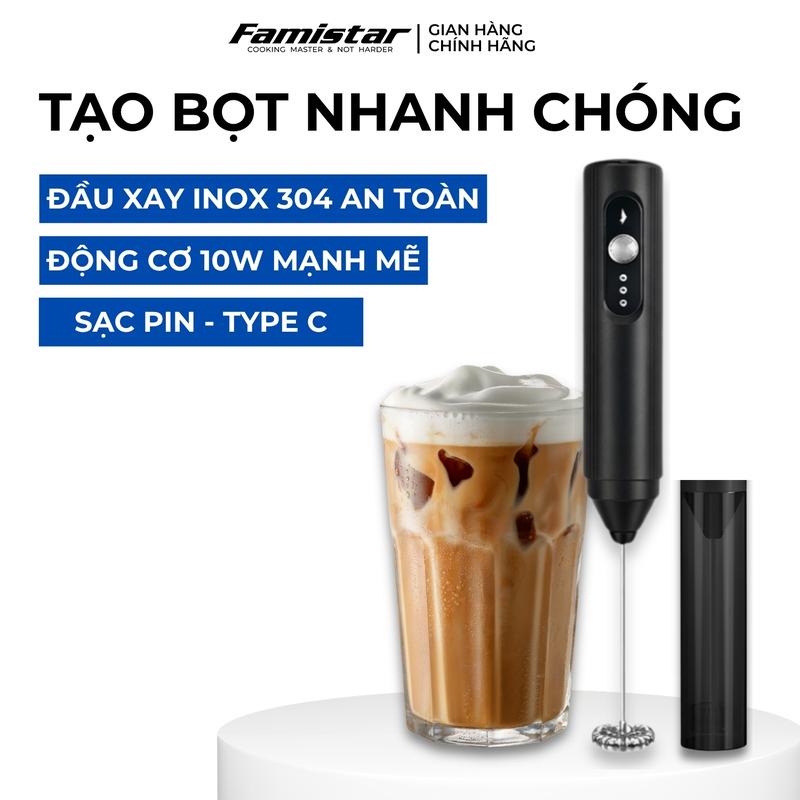 Máy Đánh Bọt Cà Phê 10W Pin Sạc Cầm Tay Nhỏ Gọn Famistar, Cây Đánh Bọt Cà Phê…