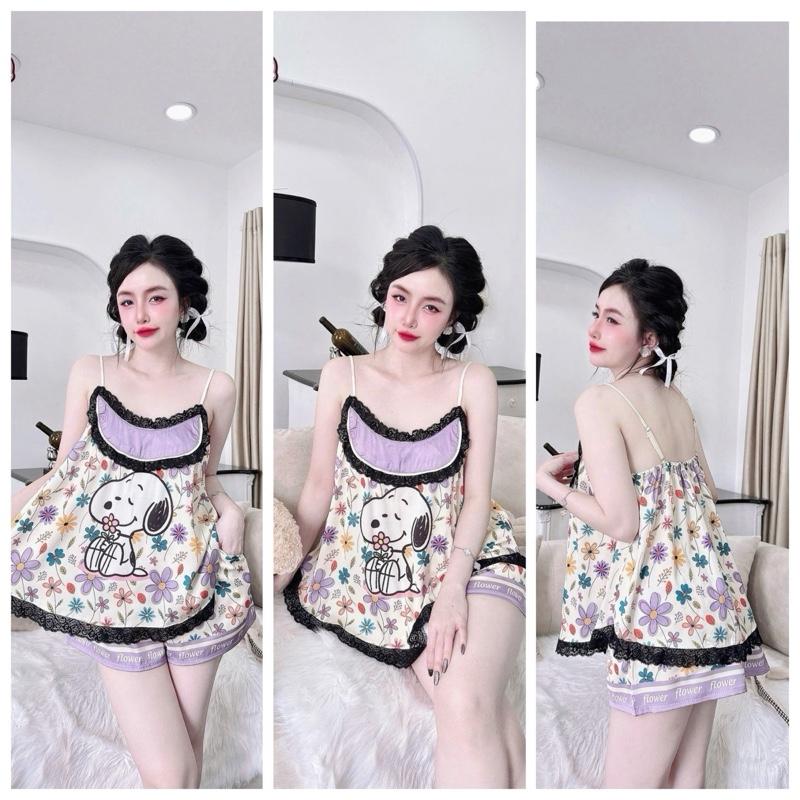  Bộ đùi hai dây phối ren kiểu mới free size 40-65 kg  lụa Latin mềm mịn   bộ ngủ hai dây bộ đồ ngủ xinh. 