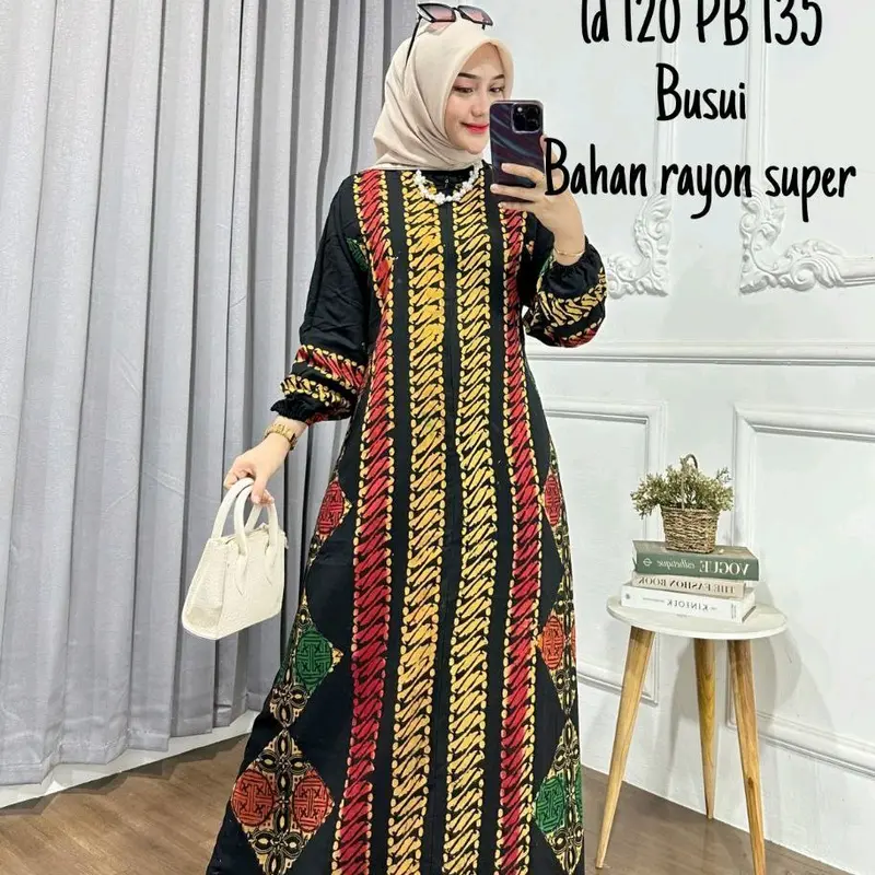 Gamis Cap - Batik Multi Colour Bahan Rayon Super Jumbo Gamis Kekinian By Batik Cincaro muslim Wanita gaun lebaran kaftan crinkle maxi satin twill vanya hitam 《m》 • black baju brokat kondangan 2024 exclusive Premium 1