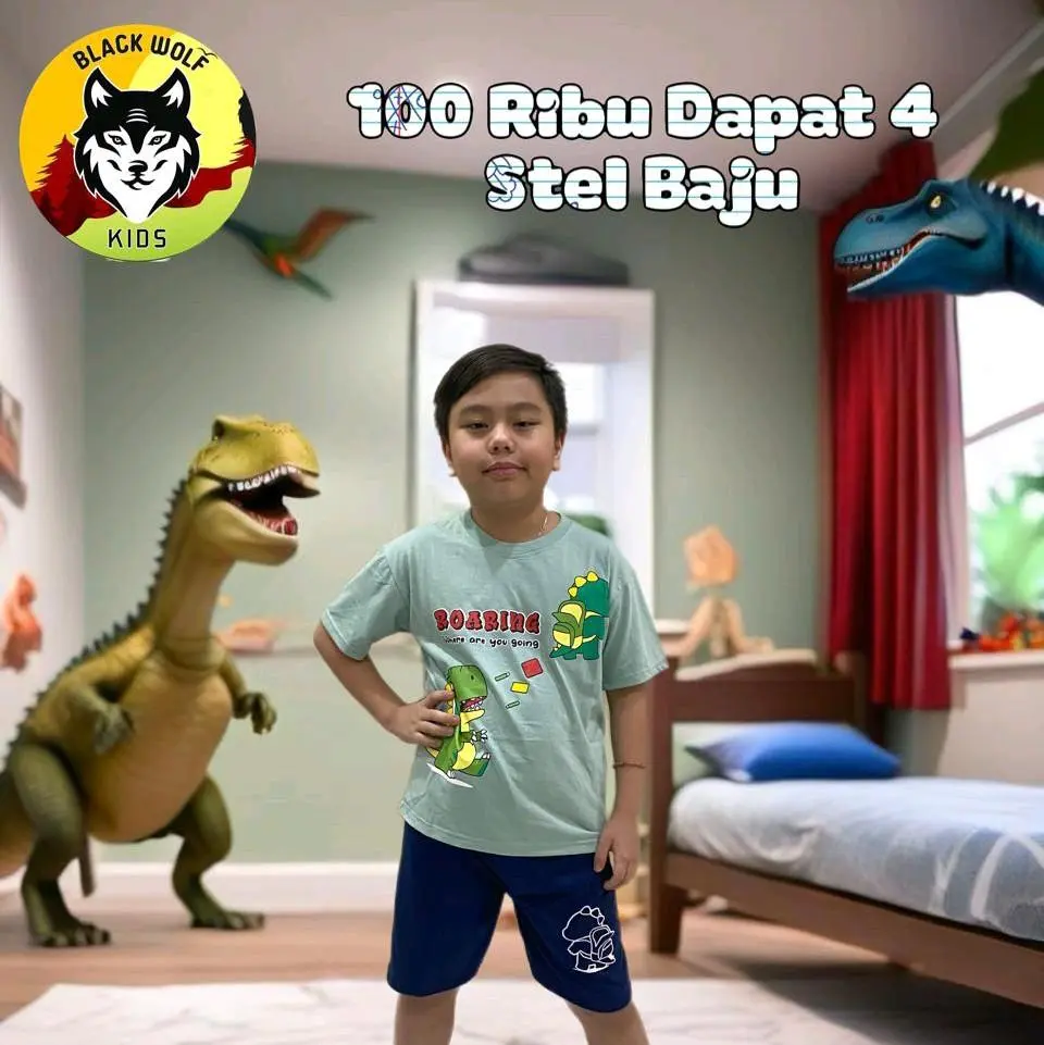 100 Ribu 4 PCS Setelan Tangan Oblong Anak Cowok Usia 7- 10 Tahun ( Motif Random )