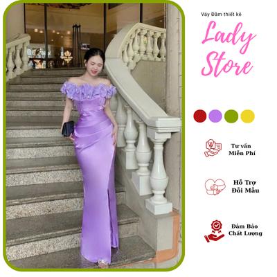 Đầm dạ hội bẹt vai bèo kết hạt pha lê xếp ly eo che khuyết điểm sang trọng, thanh lịch [ Váy Nữ Thiết Kế ]tím, đỏ , vàng , đỏ, trắng ,đen ,M025 Women Dress