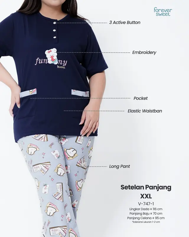 Piyama Baju Tidur Babydoll Wanita Dewasa Jumbo XXL Ld120 Forever Sweet Concept Baju Busui Kancing 5