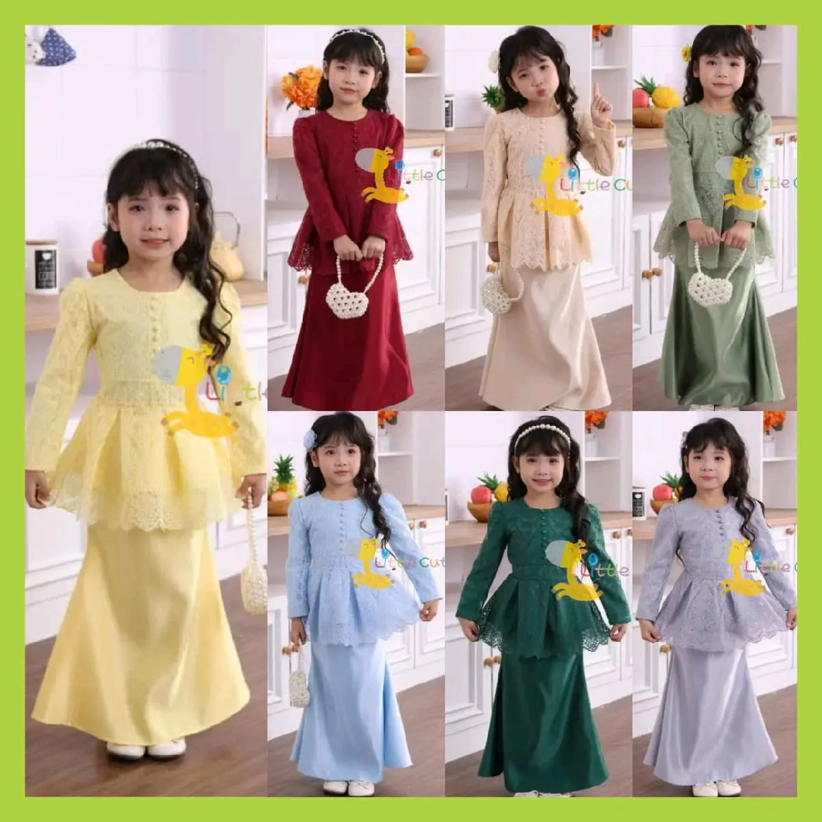 Little Cutie BK89 Baju Kurung Budak Perempuan Cotton Lace Premium Kanak Kanak Murah New Design 2025