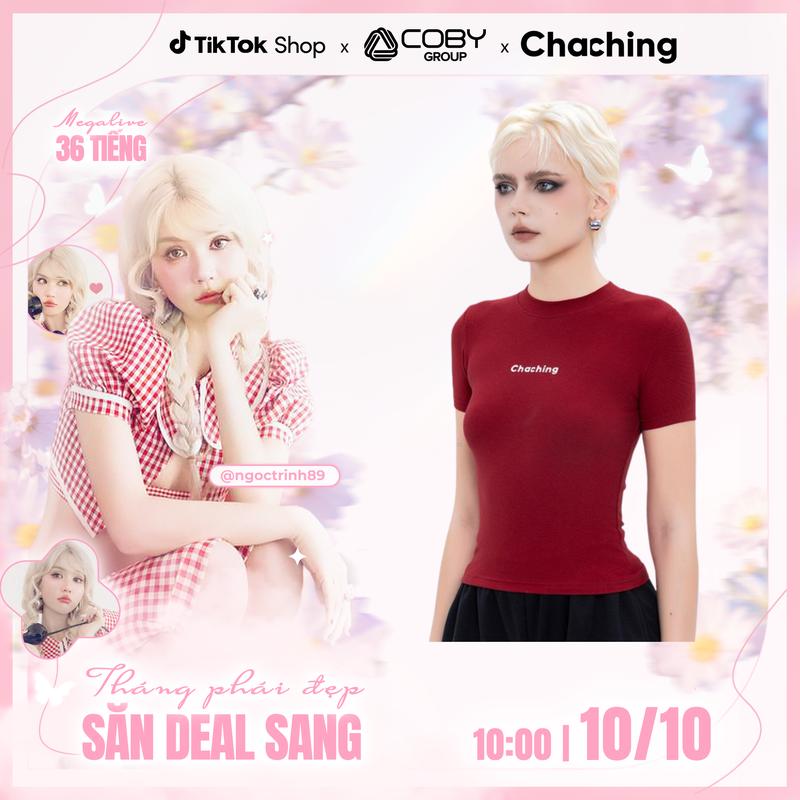 Áo Thun Basic Babytee Ôm Body In Logo ChaChing, Áo Babytee Dáng Croptop Tay Ngắn Chất Thun Borip 4 Chiều Dày Dặn, Co Giãn Tốt, Ôm Vừa Vặn Cơ Thể