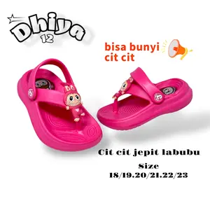 Sandal Jepit Anak Perempuan Bunyi Cit Cit Tali Belakang Karakter labubu
