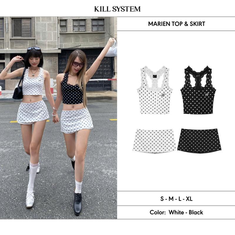 Set váy chấm bi áo ba lỗ phối ren + quần giả váy MARIEN -  KILLSYTEM