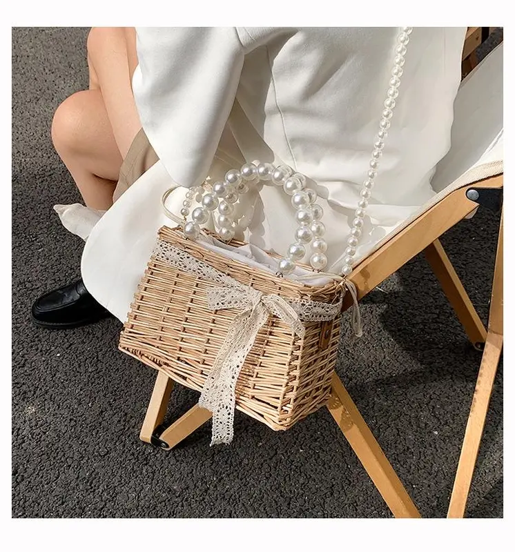[Magnolia] Tas Rotan Mutiara Kotak Elegan Anyaman 3