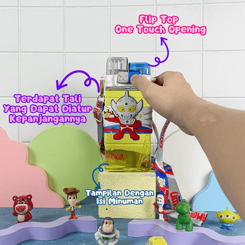 ￼Botol Minum Anak Sanrio 2in1 520ml Tritan Dual Fungsi Kuromi Melody Cinnamoroll BPA Free Sedotan Tali 3