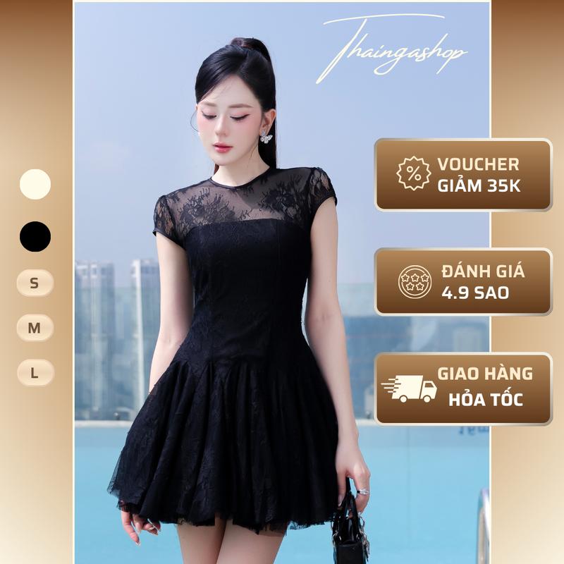  Đầm dự tiệc dáng ngắn chất ren mềm bồng xoè màu kem màu đen sang trọng Size S M L Phong cách Thanh lịch sang trọng D1162 