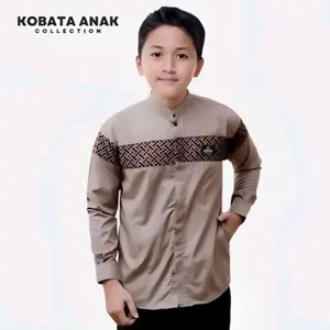 Baju Koko Anak SD - SMP Usia 10 - 15 Tahun / Koko Anak Lengan Panjang Motif Kobata Bahan Katun Ringan