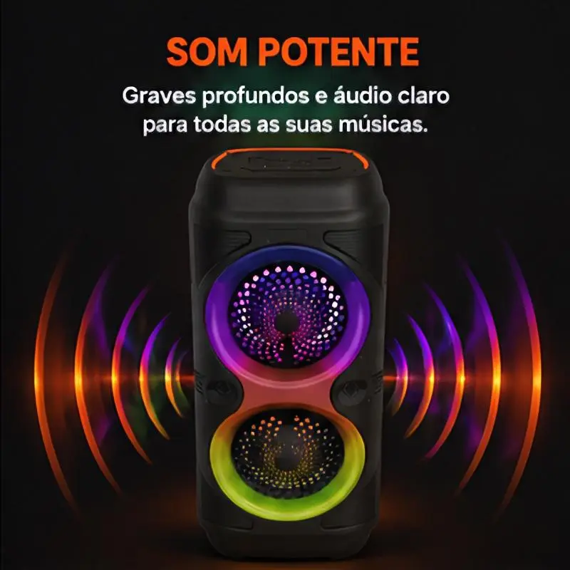 Caixa de Som Bluetooth Portátil 50W com LED RGB
