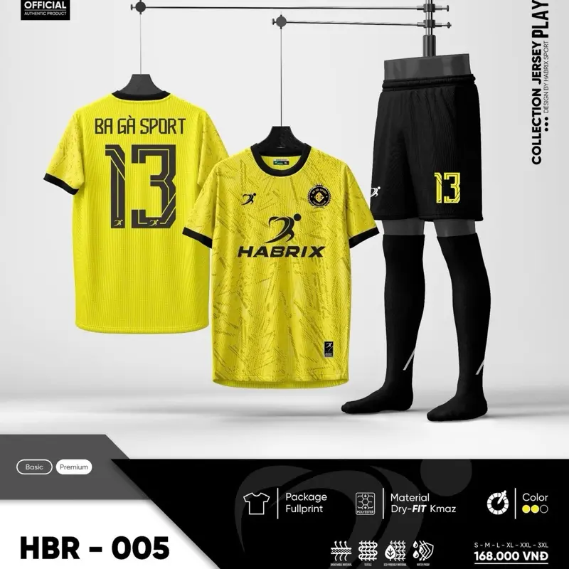 Áo đá bóng Habrix in tên đội BA GÀ SPORT , LOGO BA GÀ hoặc in theo yêu cầu của khách