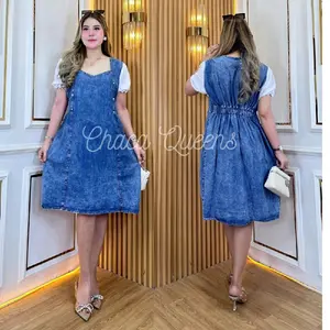 Dress Jeans Kombinasi Katun Jumbo / Baju Dress Wanita Lengan Pendek Karet Pinggang Snow Casual Ready Mini