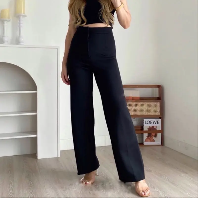 Loose Pants Scuba Celana Anti Kusut Celana Kulot Wanita Polyester Panjang Basic Karet Stretch Nyaman Kantor Casual celanakulot 5
