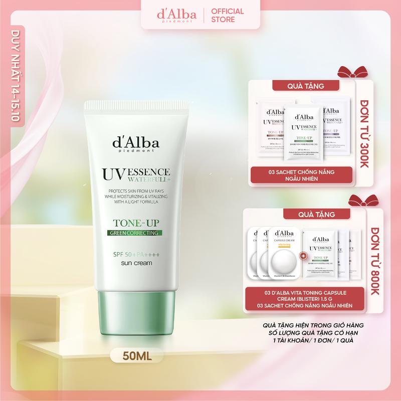 Kem Chống Nắng Nâng Tone Xanh Lá d'Alba Clean Tea Tree Liposome Tone-Up Sun Cream - Green SPF50+ PA++++ 50ml Chăm Sóc Da Toàn Diện Dành Cho Da Nhạy Cả