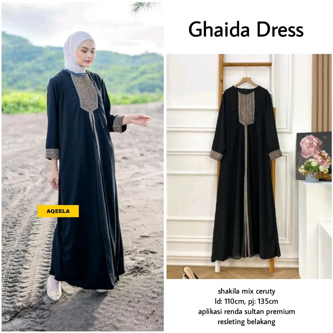 READY STOK - Ghaida Dress Abaya Lebaran 2025 Renda  Cantik Mewah Arab Maxi Syari Pesta