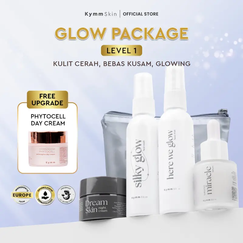 [LIVE] [Free Pouch] KYMM SKIN Glow Package LEVEL 1 [Free Upgrade Day Cream Phytocell, Face Wash 60ml, Face Mist 60ml, Bakuchiol Serum 20ml, Night Cream 10gr] | Facial Perawatan Wajah Pencerah Mencerahkan Pelembab Arbutin Kulit Kusam Noda Hitam Anti Aging 0