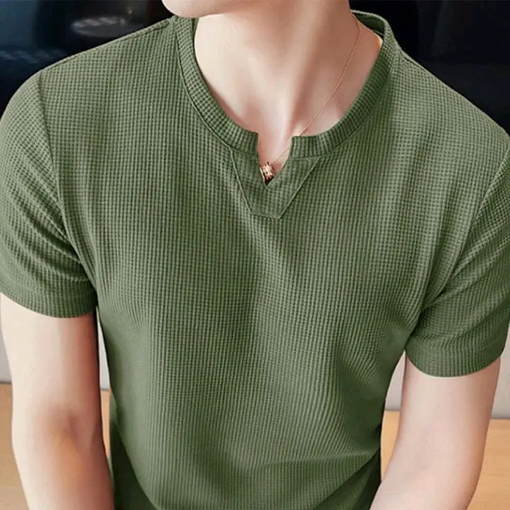 kaos V Neck waffle pria Terlaris / Kaos V Neck waffle pria Lengan pendek / baju Kaos V Neck waffle pria Terbaru / Kaos Waffle pria premium / Kaos knit waffle 6