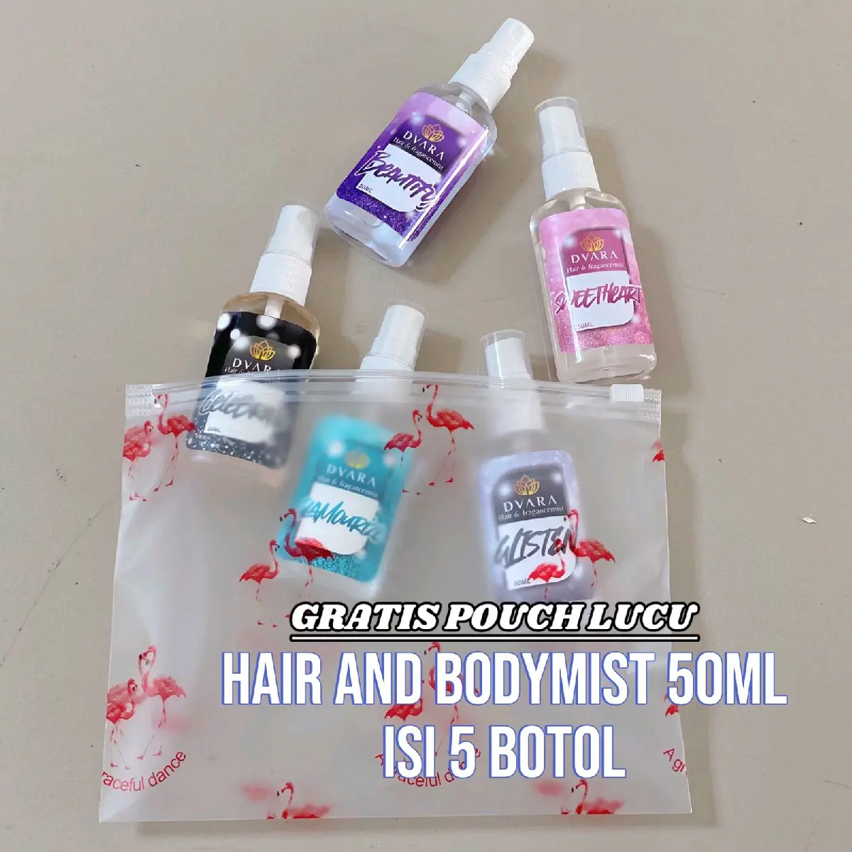 BUNDLING HAIR AND BODYMIST DVARA PARFUM 50ml DAPAT 5 BOTOL