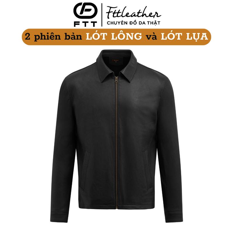Áo da nam cổ bẻ, áo da thật cao cấp Fttleather da cừu Collar Jacket lót lông dáng suông Menswear mã AD408C