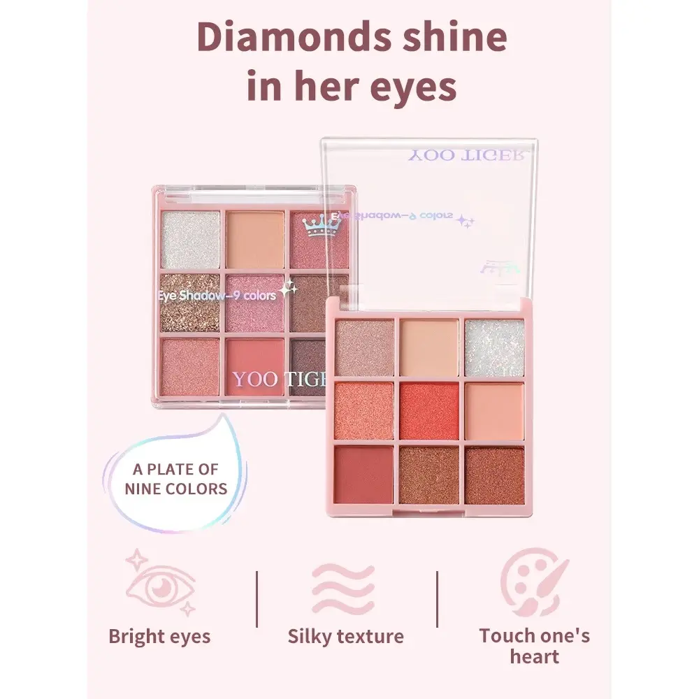 YOO TIGER Eyeshadow Palette 9 Colors - Palet Mata Pigmented Glitter & Matte Silk Texture