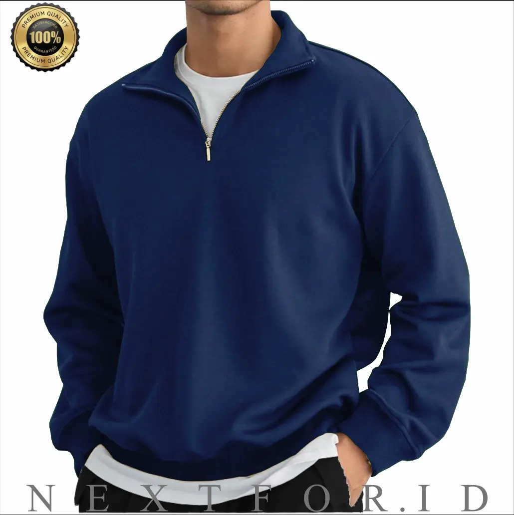 Half Zip Sweater Bahan Kain tebal 280 gsm Sweater Pria Wanita Terbaru - NXF1 - Sweater Distro Fleece Lembut Sweatshirt