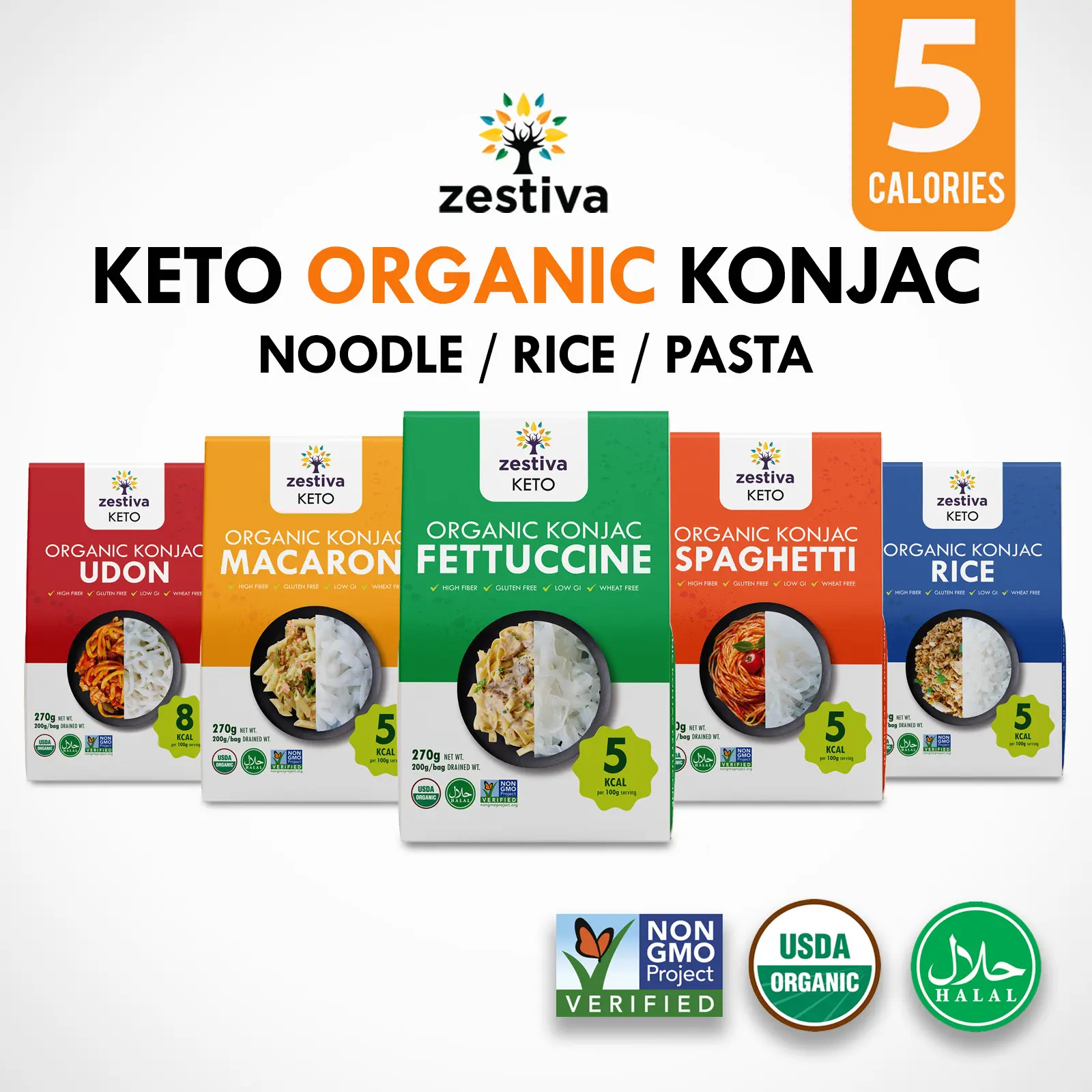 Zestiva Organic Keto Konjac Pasta/Rice, 200g - Low Carb, High Fiber (Order Min 5 packs)