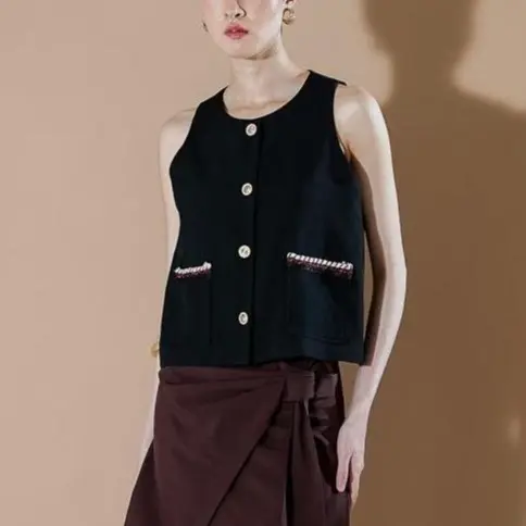This Is April Shailene Vest Atasan Rompi Sleeveless Wanita Korean Style Black