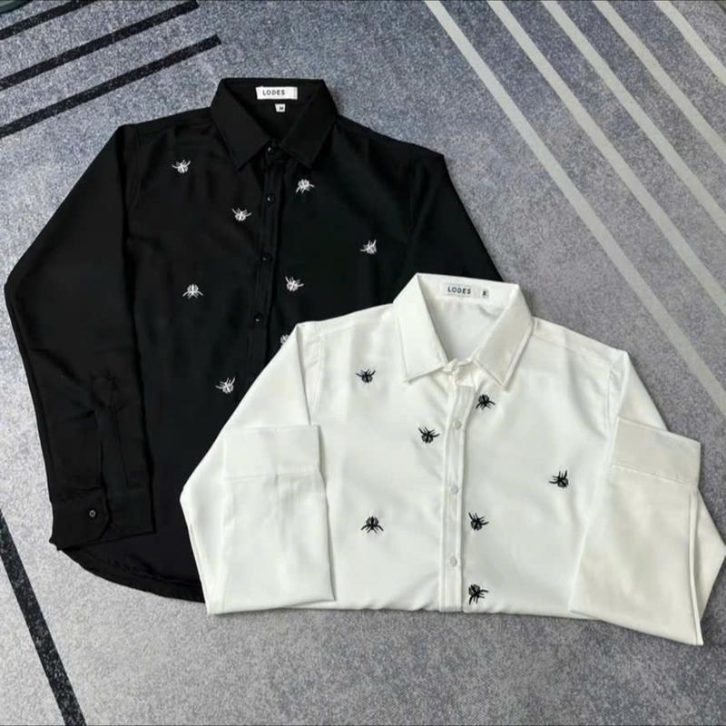Áo sơ mi nam dài tay thêu logo vải lụa mềm mịn 2 màu cơ bản trắng,đen mẫu hott Menswear 3