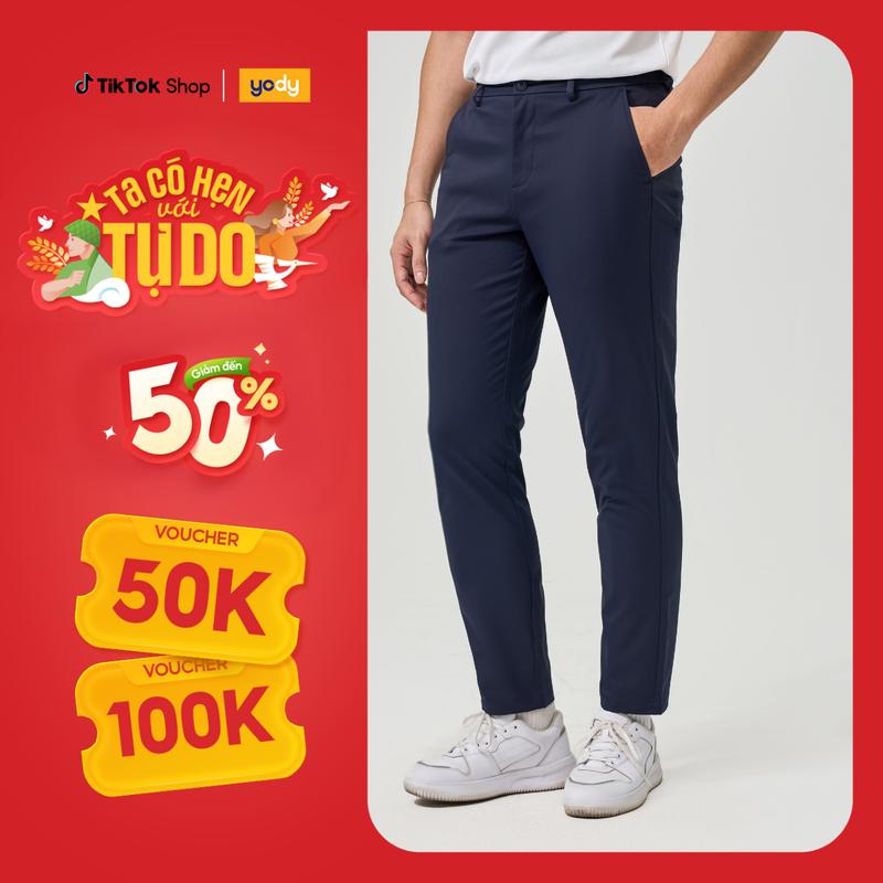 YODY Quần Kaki Nam Cạp Chun Ốp Khóa Sườn QKM7023