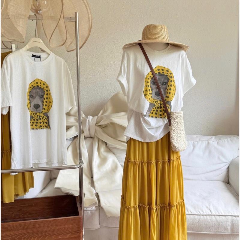 (Mẫu Thật) Set Áo Chảnh Cún Quàng Khăn Chất Liệu Cotton Mịn Mát Phối Chân Váy Voan Tầng Vàng Xoè Dài Nổi Bật by Hp