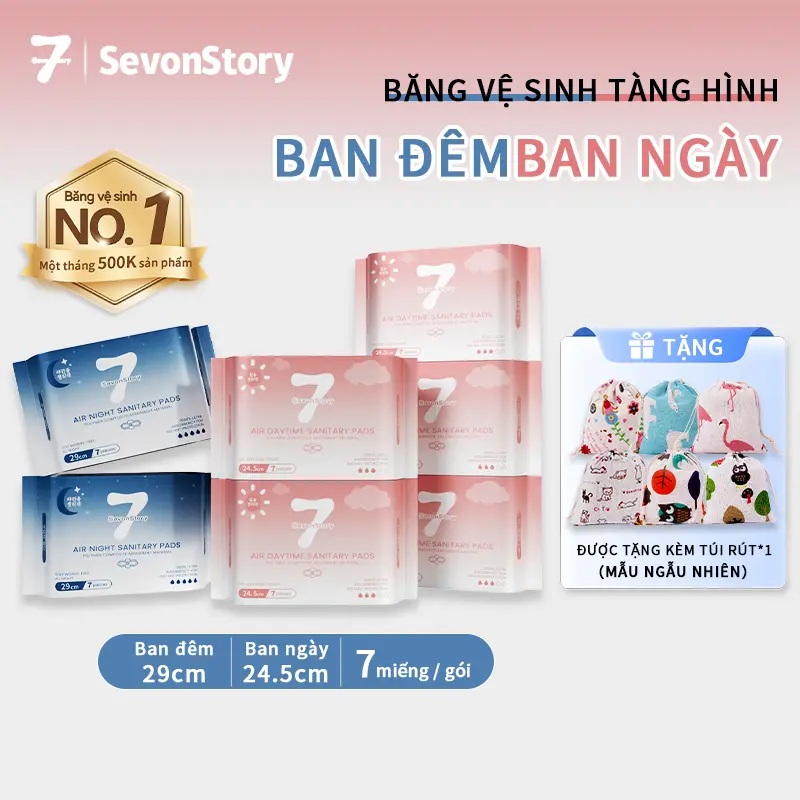 【SevonStory ⑦】Combo 7 gói Băng vệ sinh tích hợp chip bạc hà mát lạnh – ban ngày & ban đêm (245mm/290mm), thấm hút nhanh, chống tràn, siêu mỏng, mặc như không . Khi giao hàng sẽ được che tên sản phẩm và tặng kèm túi đựng để bảo vệ quyền riêng tư của bạn.