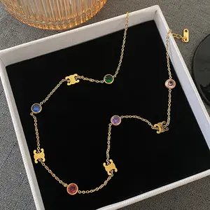 Kalung Hijab Huruf Warna Berlian Emas Muda Wanita Titanium Anti Karat Luntur Cewek Aksesori 50cm Perhiasan Perempuan Mewah dan Elegan pendek