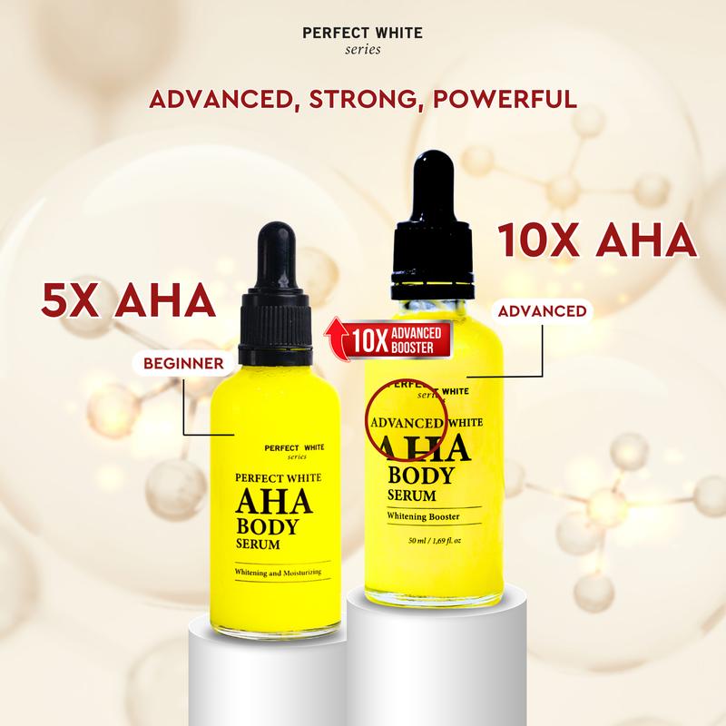 Product Introduction of [10X AHA] PERFECT WHITE Advanced AHA Body Serum 50ml Whitening Booster with 10X AHA Niacinamide, Alpha Arbutin, Glutathione, Vitamin C | Booster Lotion Acid Perawatan Pencerah Mencerahkan Memutihkan Tubuh Kusam Belang Noda Hitam Glycolic Acid 1