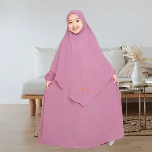 Khadijah Set gamis syarii plus hijab anak perempuan Muslim Crinkle Airflow Baju 6