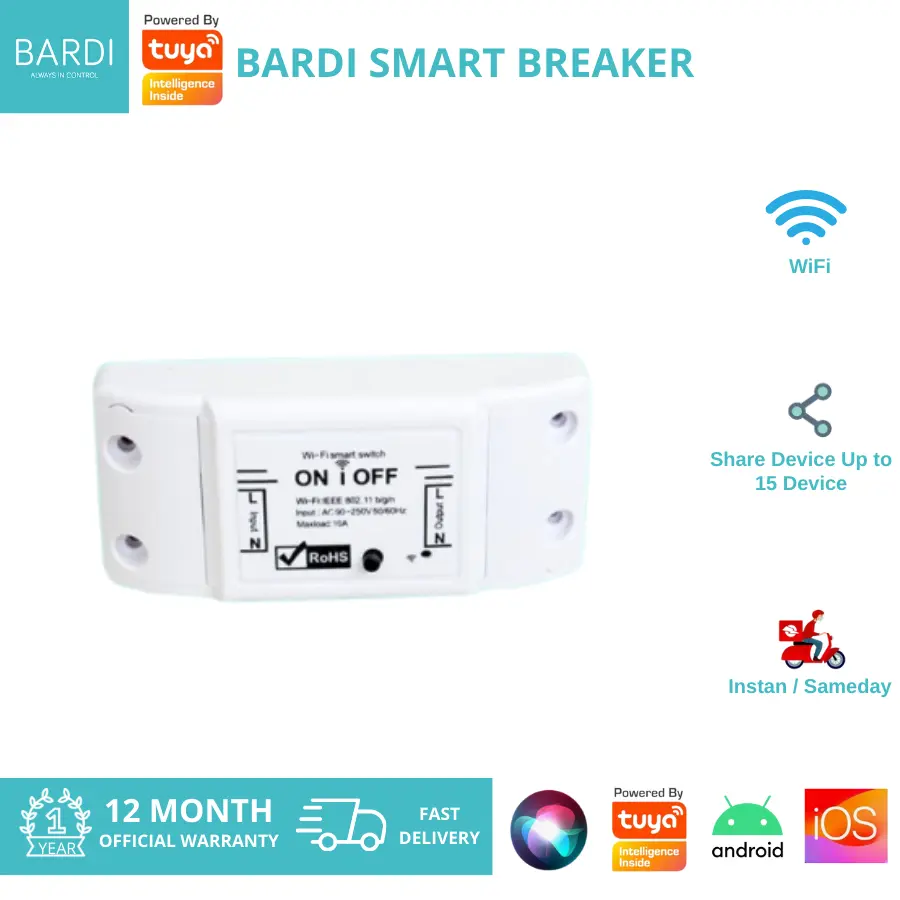 BARDI Smart Breaker 10A ON/OFF Wireless WiFi - IoT Home Appliance