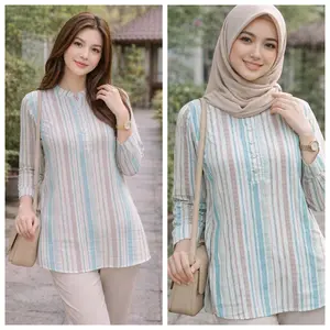 PROMO Atasan Wanita Tunik Bahan katun triset  motif garis