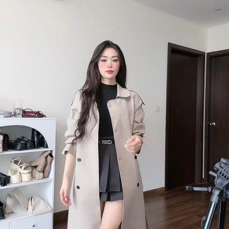 [SIÊU SALE 10/10 - 28321] Mangto/Áo khoác dạ ép dáng dài cổ sen trẻ trung 28321