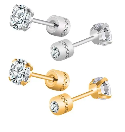 1 Pasang Anting Tindik Telinga Zirkon Kristal Baja Tahan Karat Perhiasan Tindik Sekrup 6