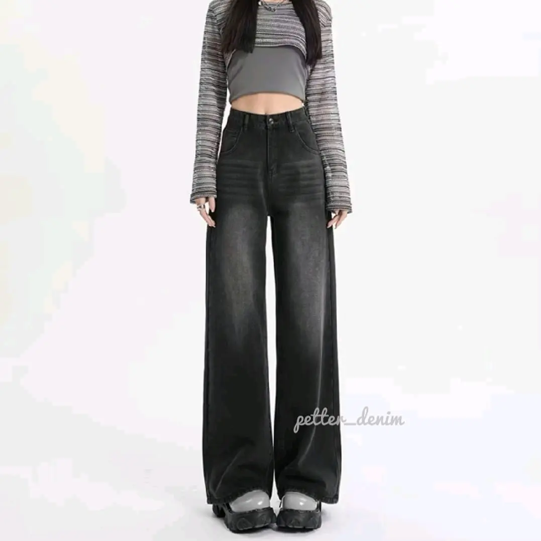 Petter Kulot jeans Highwaist terbaru - Celana  Baggy jeans Pinggang tinggi Abu-abu Retro