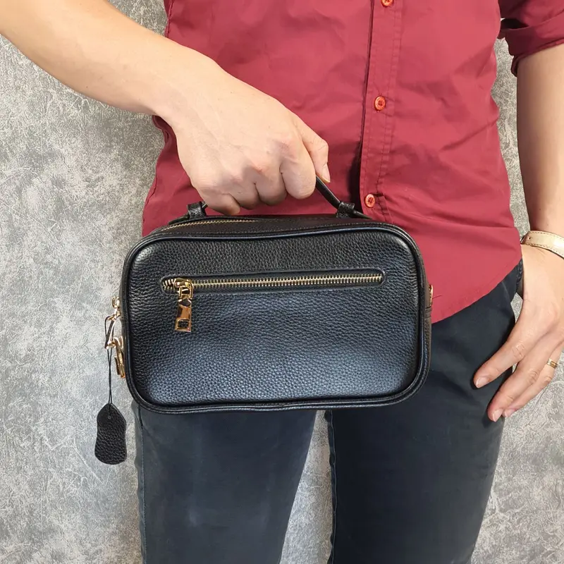 [Da thật] Túi đeo chéo nam khóa số 2 ngăn , golf cầm tay da bò CL153LLEA (Đen) - 100% , BH 3 năm 2