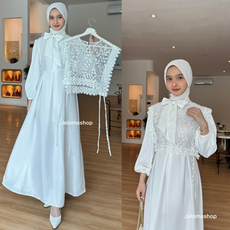 Dress Muslimah LOLI Wanita Model Rompi Tille Bordir dengan Leher Pita dan Lengan Karet - Fit Menyusui Cantik 2