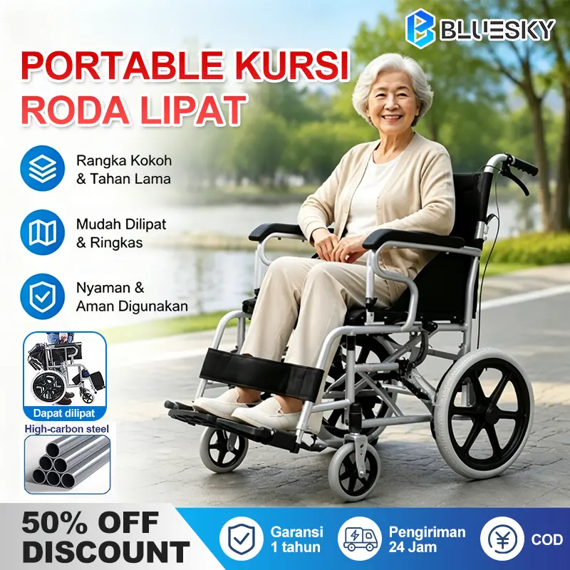 【COD】Kursi Roda Standard Rumah Sakit / Kursi Roda Alluminium Bisa Lipat Portable Traveling Kursi Roda Medis / kursi roda baru